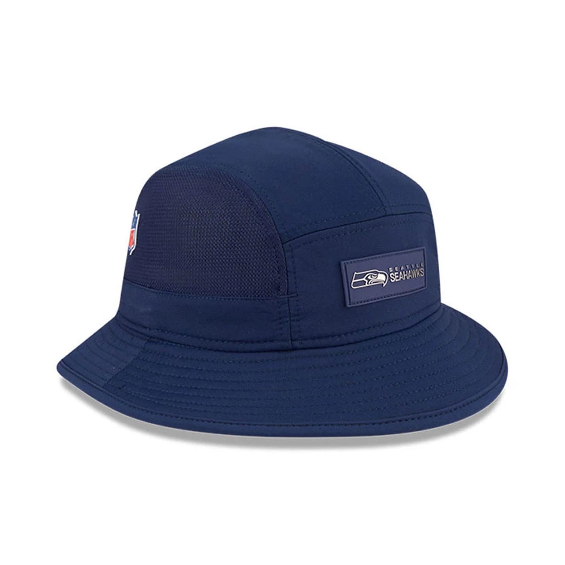 This is a Seattle Seahawks NFL Sideline 2025 Dark Blue Stretch Bucket Hat 4