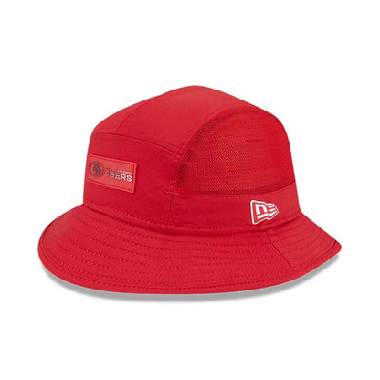 This is a San Francisco 49ers NFL Sideline 2025 Red Stretch Bucket Hat 1
