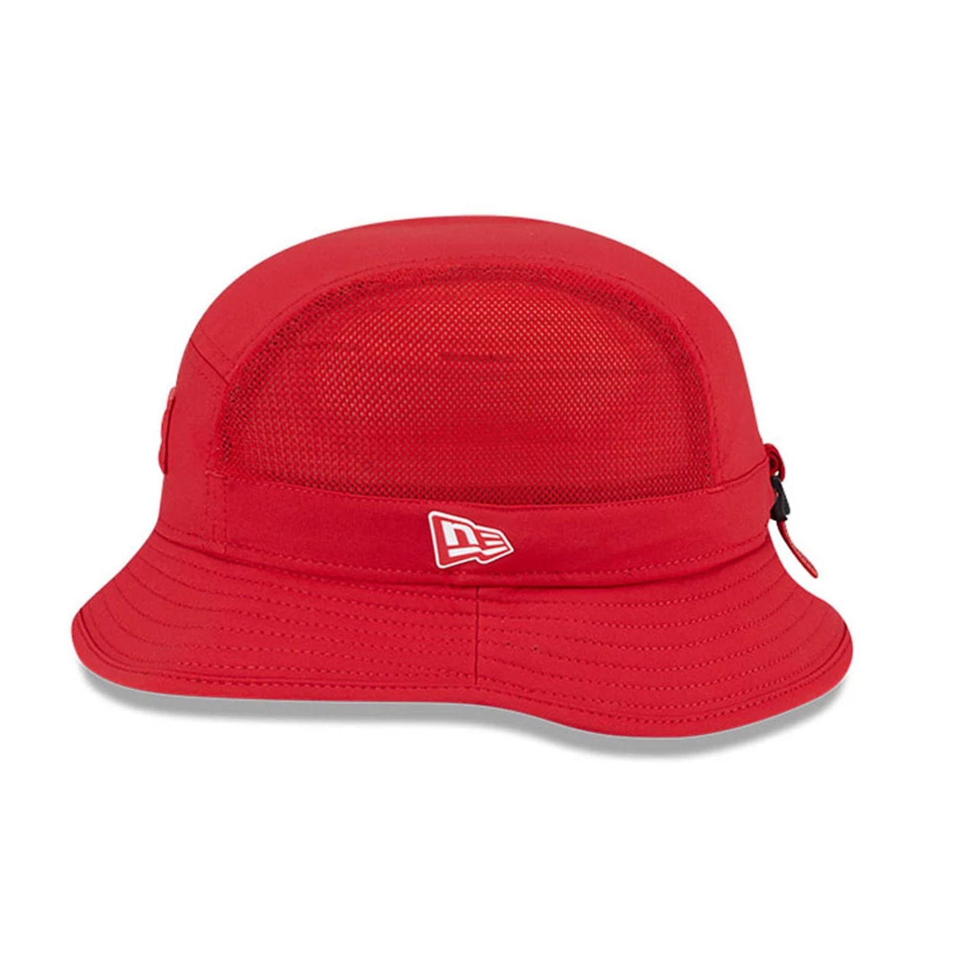 This is a San Francisco 49ers NFL Sideline 2025 Red Stretch Bucket Hat 5