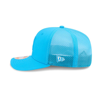 This is a Carolina Panthers NFL Sideline 2025 Blue 9SEVENTY Trucker Stretch Snap Adjustable Cap 4