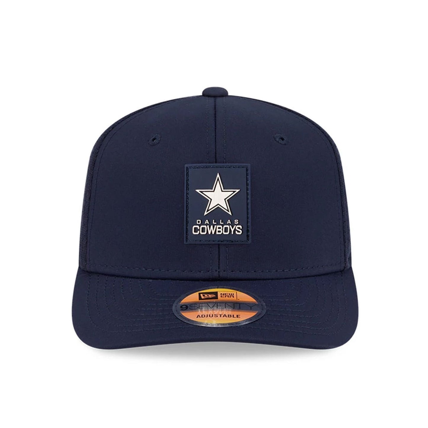 This is a Dallas Cowboys NFL Sideline 2025 Dark Blue 9SEVENTY Trucker Stretch Snap Adjustable Cap 3