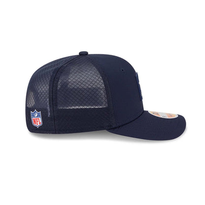 This is a Dallas Cowboys NFL Sideline 2025 Dark Blue 9SEVENTY Trucker Stretch Snap Adjustable Cap 6