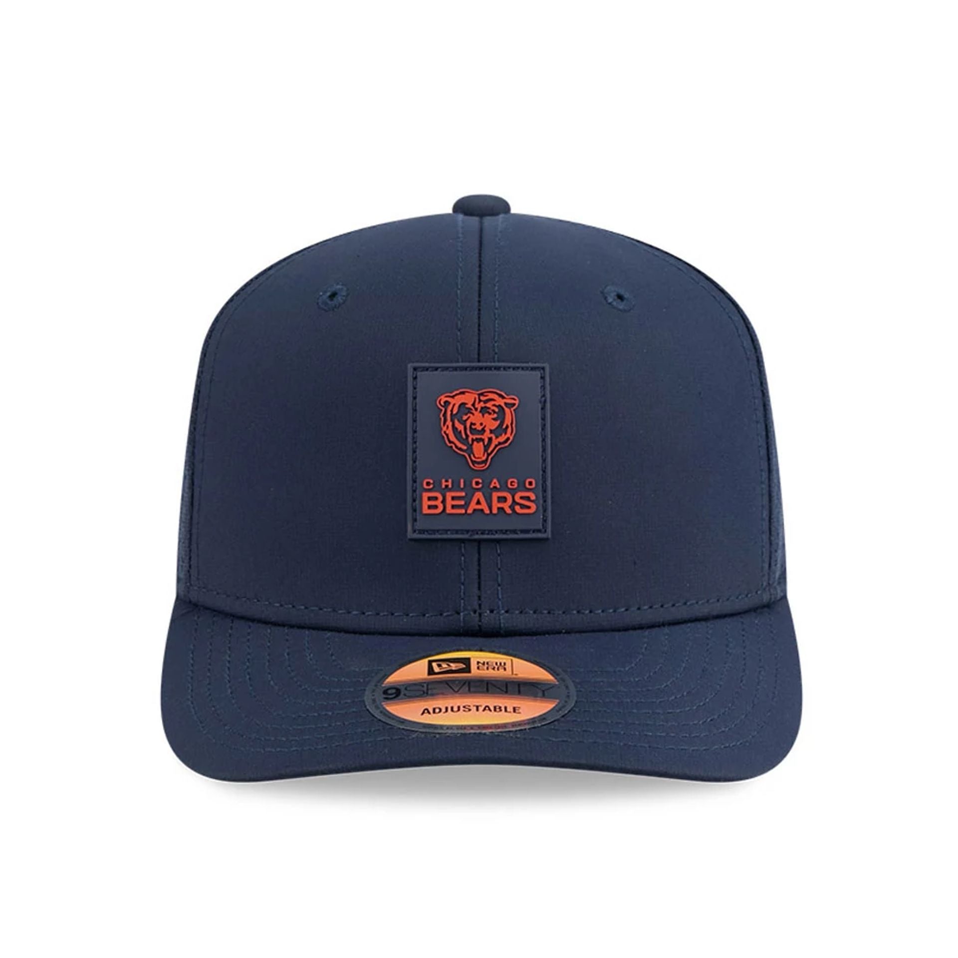 This is a Chicago Bears NFL Sideline 2025 Navy 9SEVENTY Trucker Stretch Snap Adjustable Cap 2