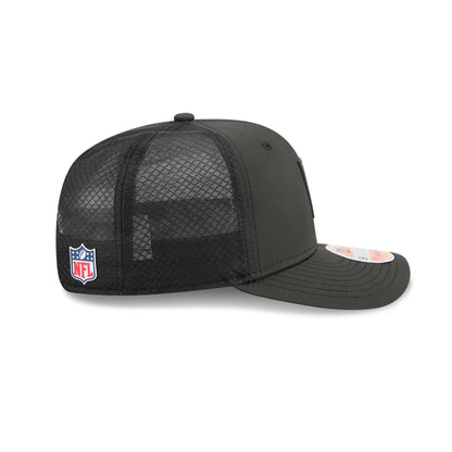 This is a Cincinnati Bengals NFL Sideline 2025 Black 9SEVENTY Trucker Stretch Snap Adjustable Cap 5
