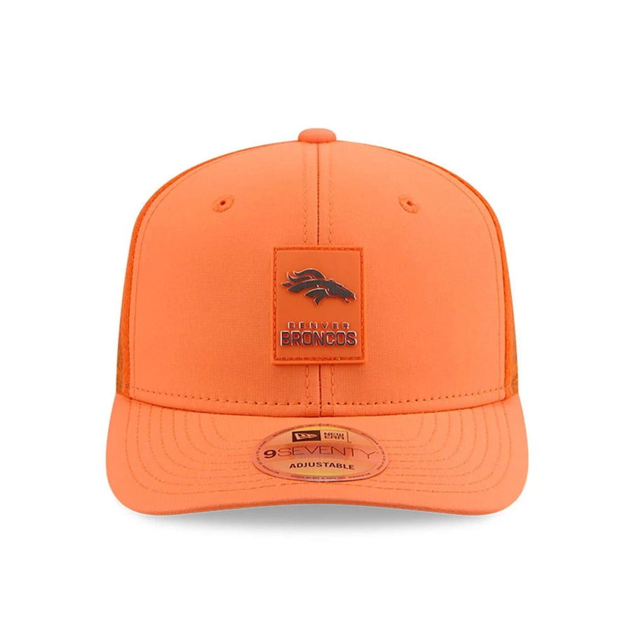 This is a Denver Broncos NFL Sideline 2025 Orange 9SEVENTY Trucker Stretch Snap Adjustable Cap 2
