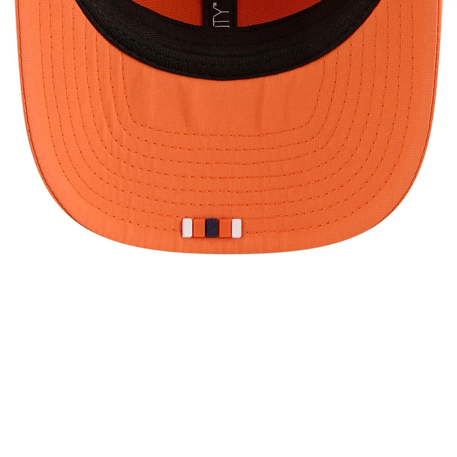 This is a Denver Broncos NFL Sideline 2025 Orange 9SEVENTY Trucker Stretch Snap Adjustable Cap 7