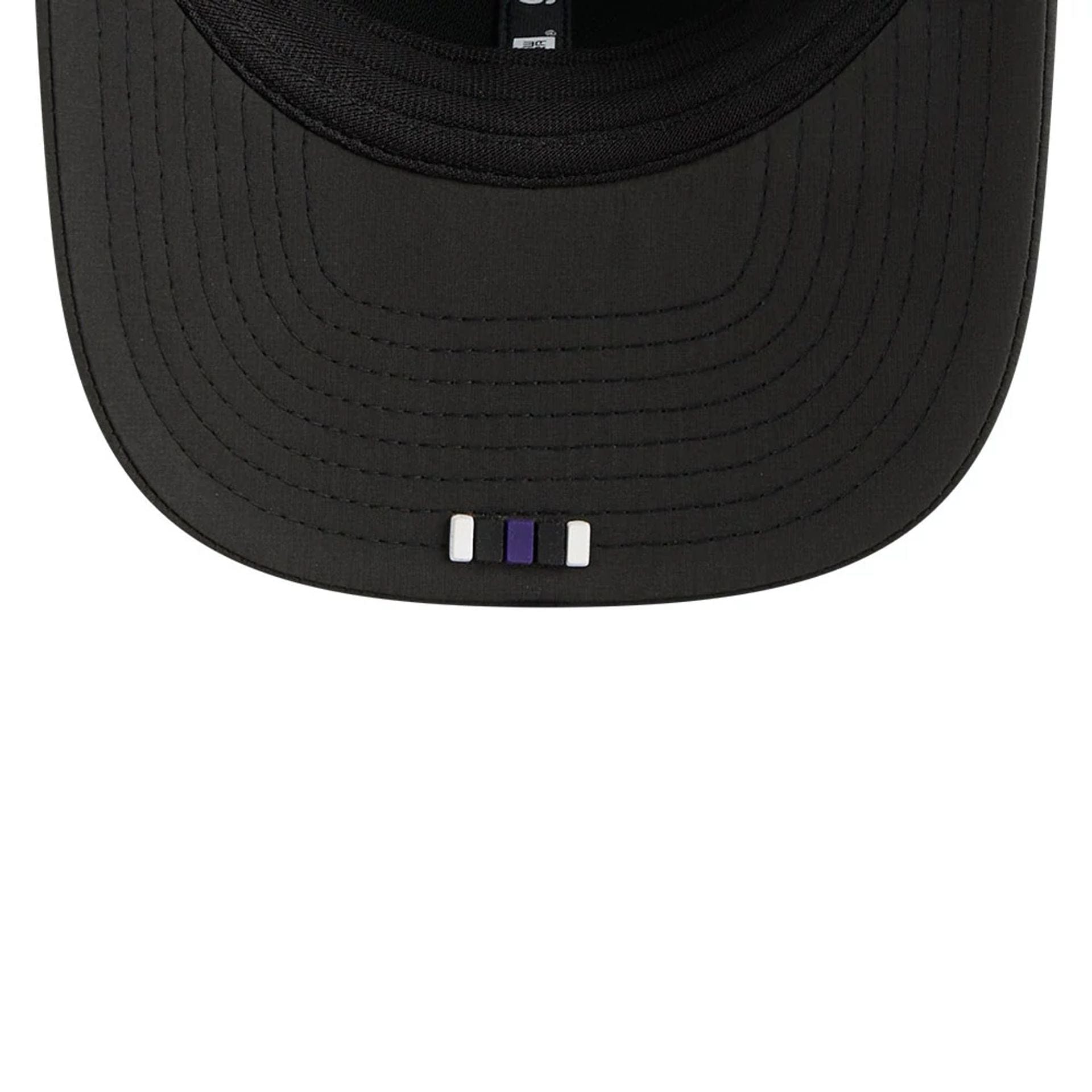 This is a Baltimore Ravens NFL Sideline 2025 Black 9SEVENTY Trucker Stretch Snap Adjustable Cap 7
