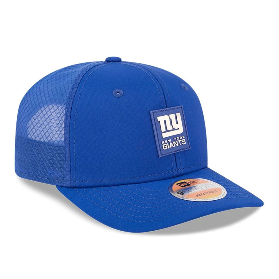 This is a New York Giants NFL Sideline 2025 Dark Blue 9SEVENTY Trucker Stretch Snap Adjustable Cap 3