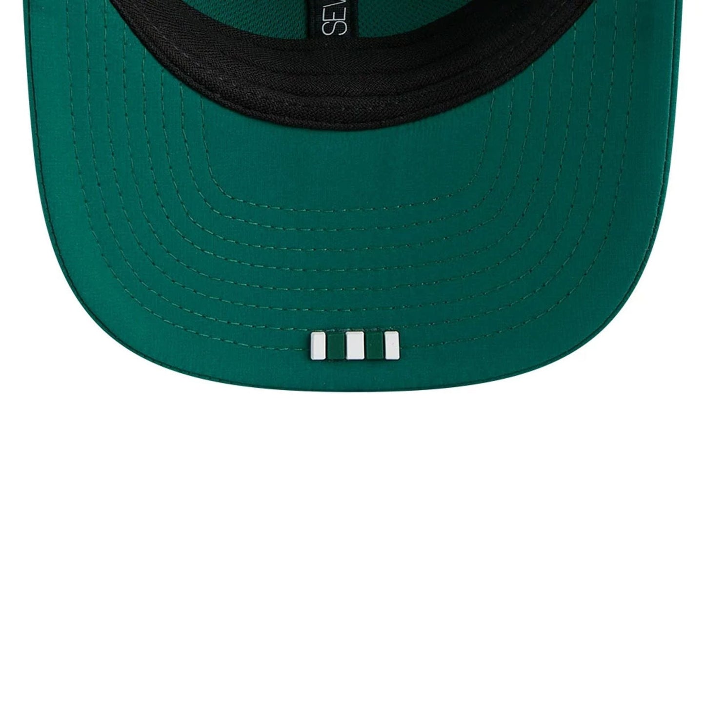 This is a New York Jets NFL Sideline 2025 Green 9SEVENTY Trucker Stretch Snap Adjustable Cap 6