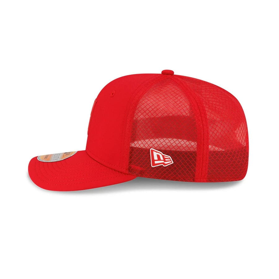 This is a Kansas City Chiefs NFL Sideline 2025 Red 9SEVENTY Trucker Stretch Snap Adjustable Cap 5
