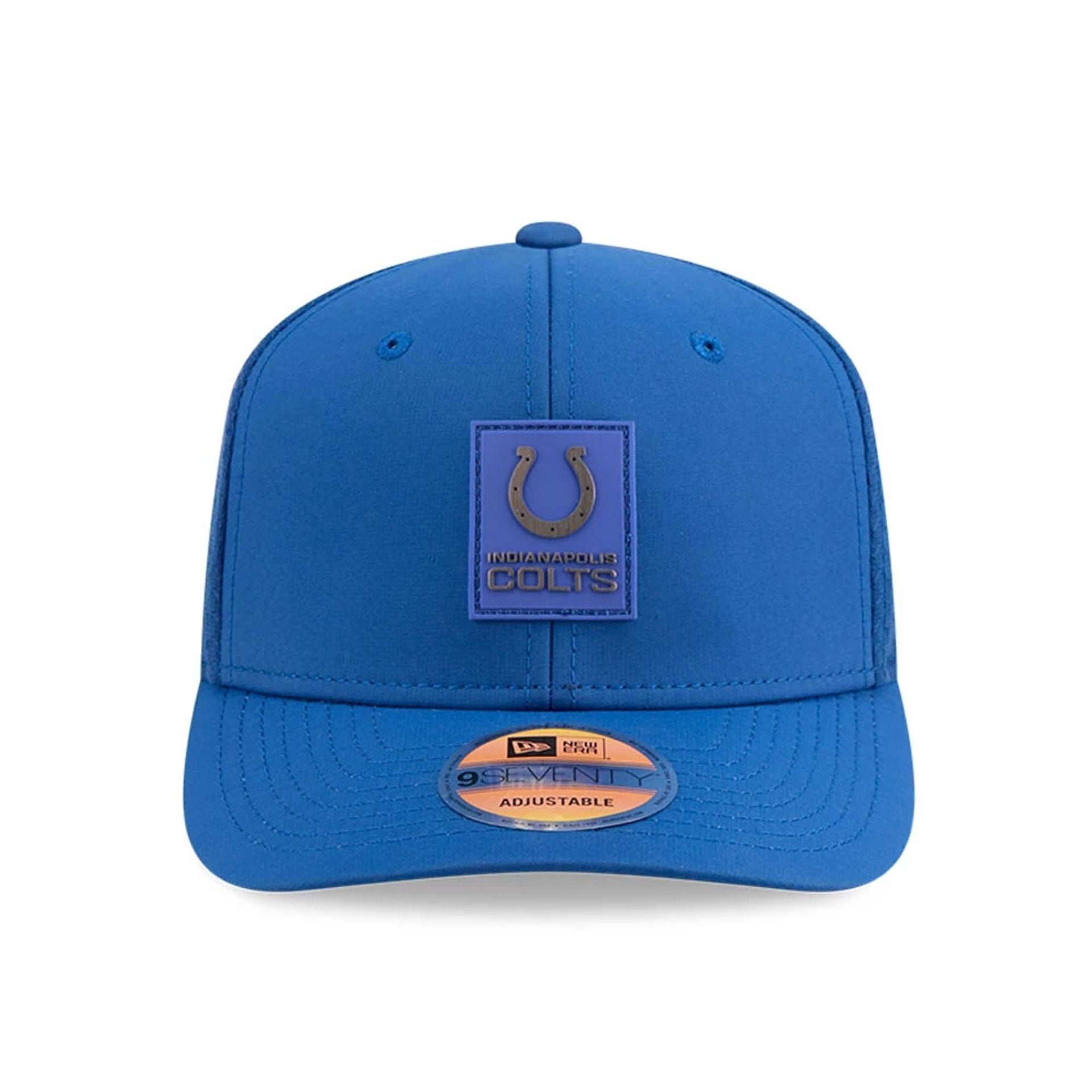 This is a Indianapolis Colts NFL Sideline 2025 Blue 9SEVENTY Trucker Stretch Snap Adjustable Cap 2