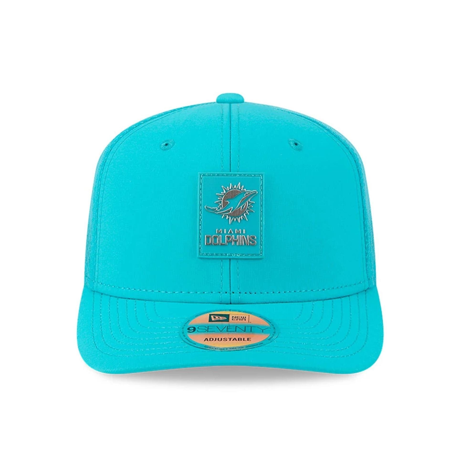 This is a Miami Dolphins NFL Sideline 2025 Turquoise 9SEVENTY Trucker Stretch Snap Adjustable Cap 2