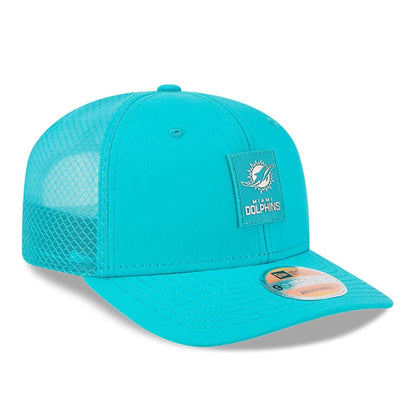 This is a Miami Dolphins NFL Sideline 2025 Turquoise 9SEVENTY Trucker Stretch Snap Adjustable Cap 3