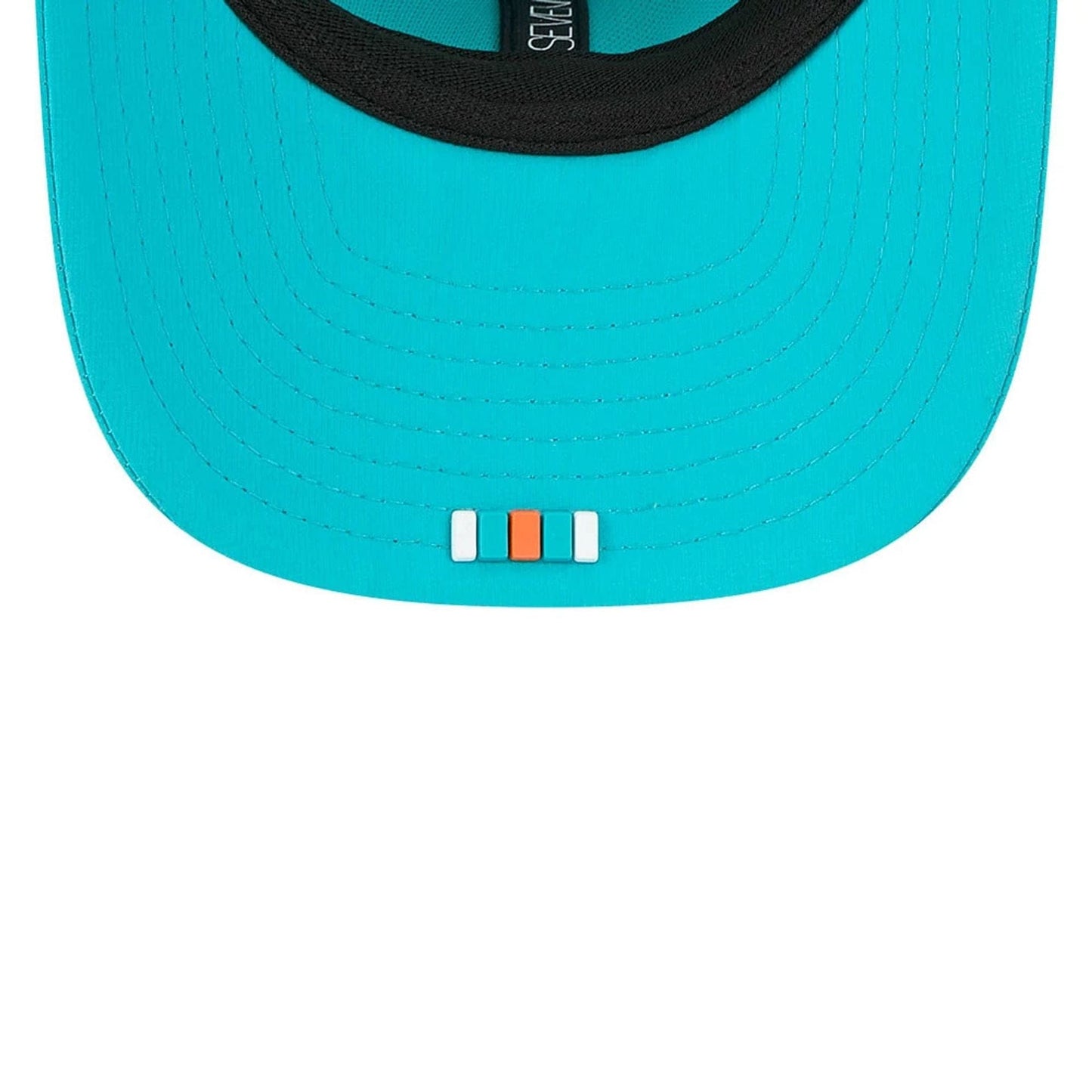 This is a Miami Dolphins NFL Sideline 2025 Turquoise 9SEVENTY Trucker Stretch Snap Adjustable Cap 6