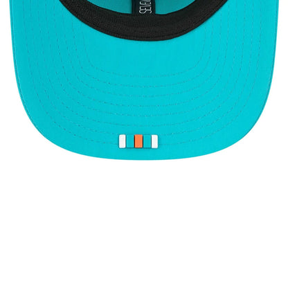 This is a Miami Dolphins NFL Sideline 2025 Turquoise 9SEVENTY Trucker Stretch Snap Adjustable Cap 6