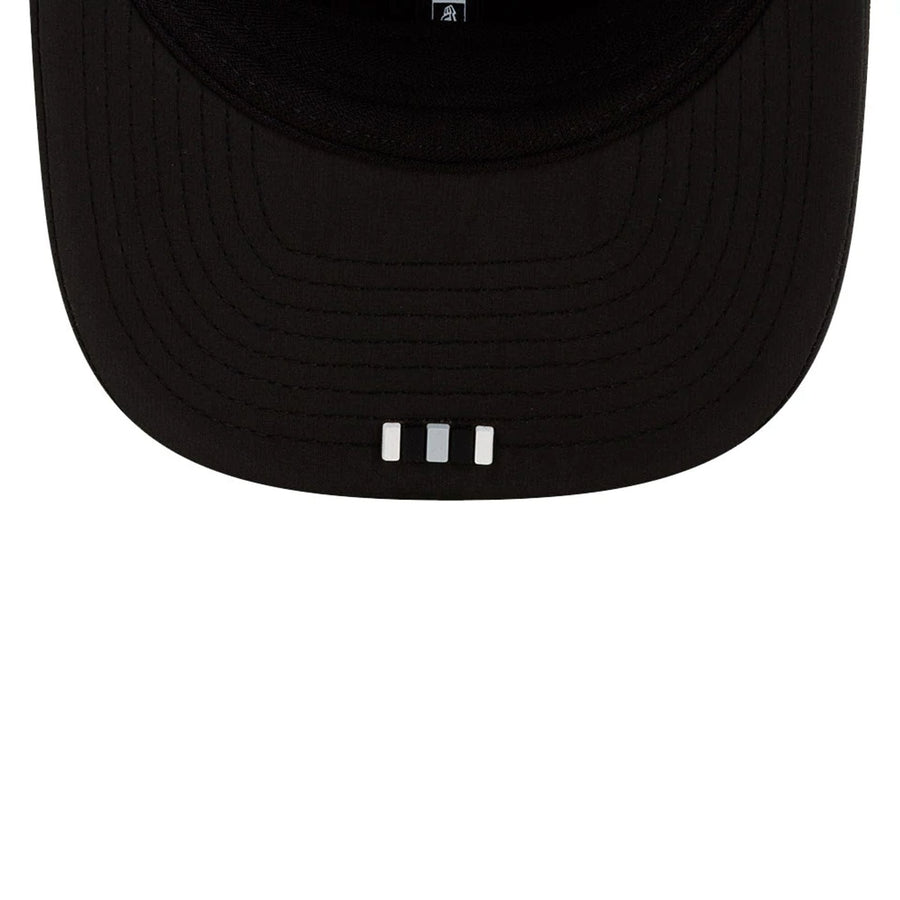 This is a Las Vegas Raiders NFL Sideline 2025 Black 9SEVENTY Trucker Stretch Snap Adjustable Cap 2