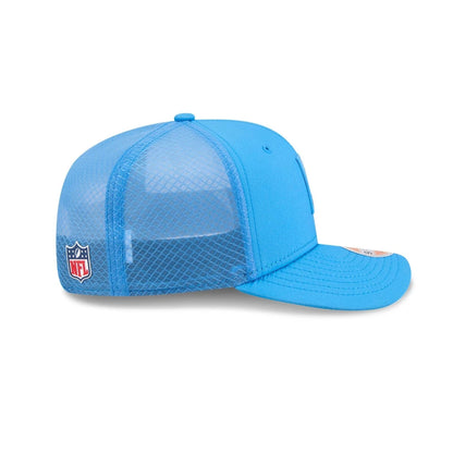 This is a LA Chargers NFL Sideline 2025 Blue 9SEVENTY Trucker Stretch Snap Adjustable Cap 5