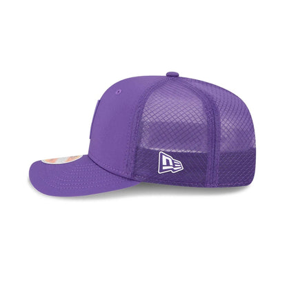 This is a Minnesota Vikings NFL Sideline 2025 Purple 9SEVENTY Trucker Stretch Snap Adjustable Cap 4