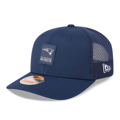 This is a New England Patriots NFL Sideline 2025 Dark Blue 9SEVENTY Trucker Stretch Snap Adjustable Cap 1