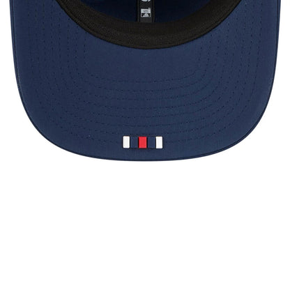 This is a New England Patriots NFL Sideline 2025 Dark Blue 9SEVENTY Trucker Stretch Snap Adjustable Cap 7