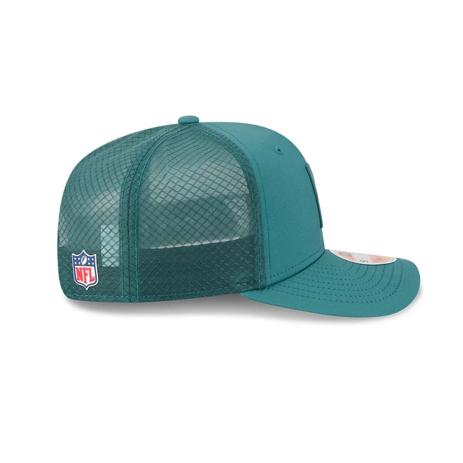 This is a Philadelphia Eagles NFL Sideline 2025 Dark Green 9SEVENTY Trucker Stretch Snap Adjustable Cap 5