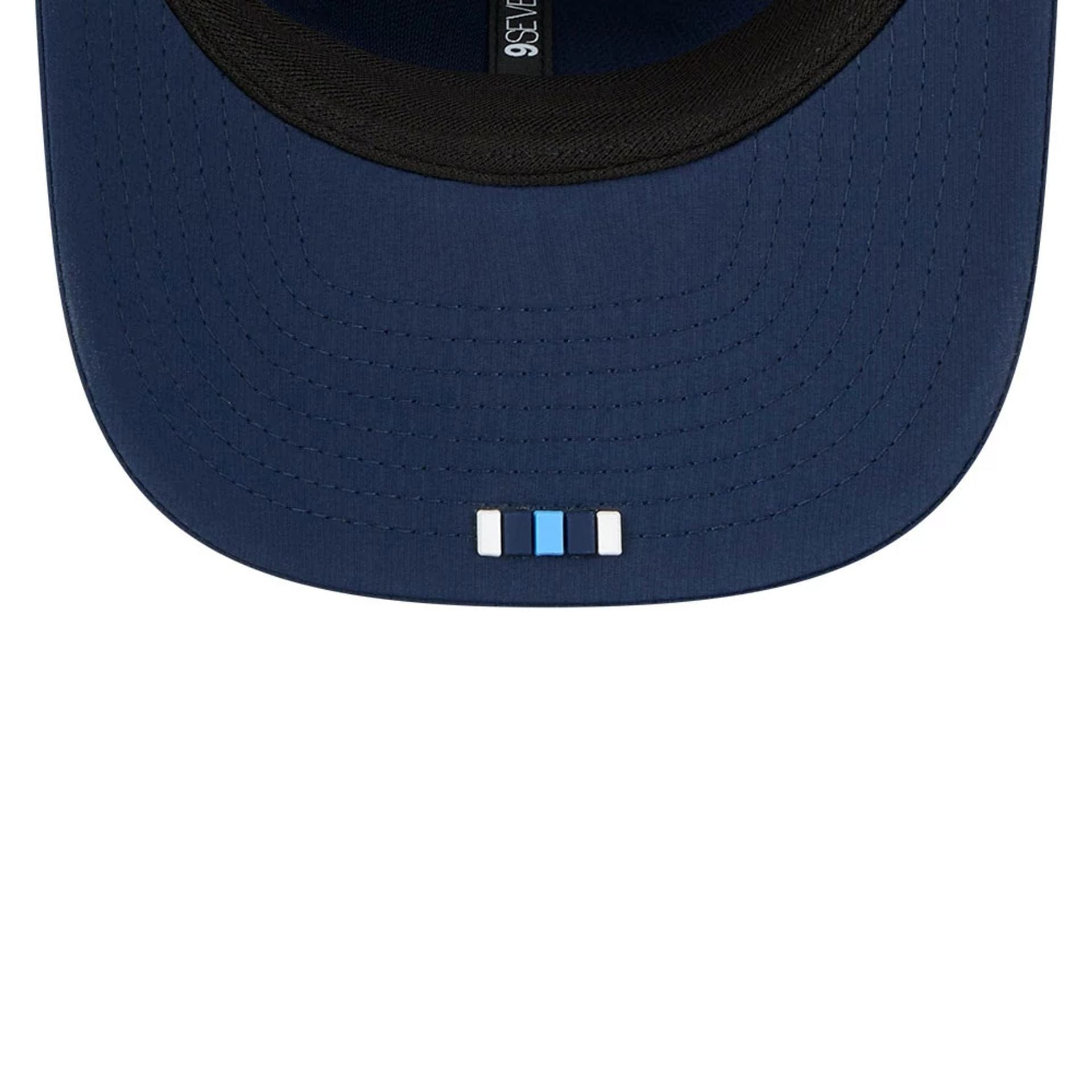 This is a Tennessee Titans NFL Sideline 2025 Dark Blue 9SEVENTY Trucker Stretch Snap Adjustable Cap 7