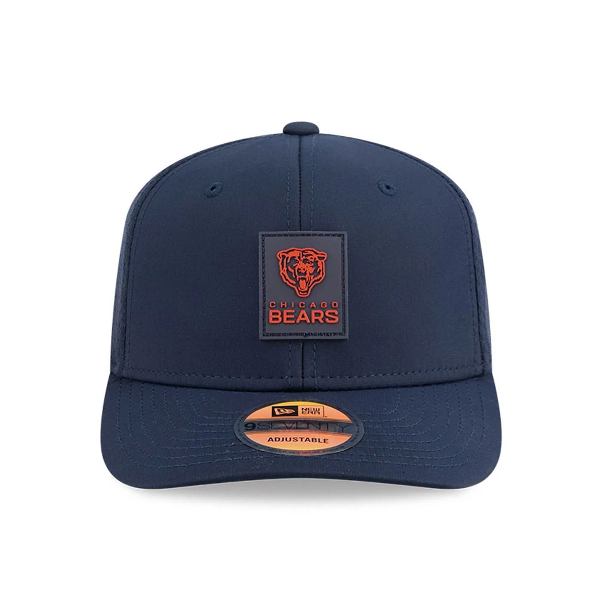 This is a Chicago Bears NFL Sideline 2025 Navy 9SEVENTY Trucker Stretch Snap Adjustable Cap 2