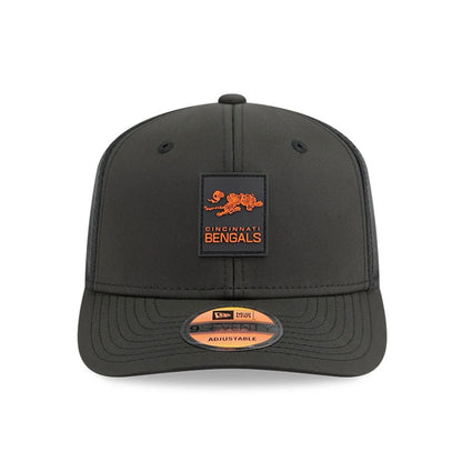 This is a Cincinnati Bengals NFL Sideline 2025 Black 9SEVENTY Trucker Stretch Snap Adjustable Cap 2
