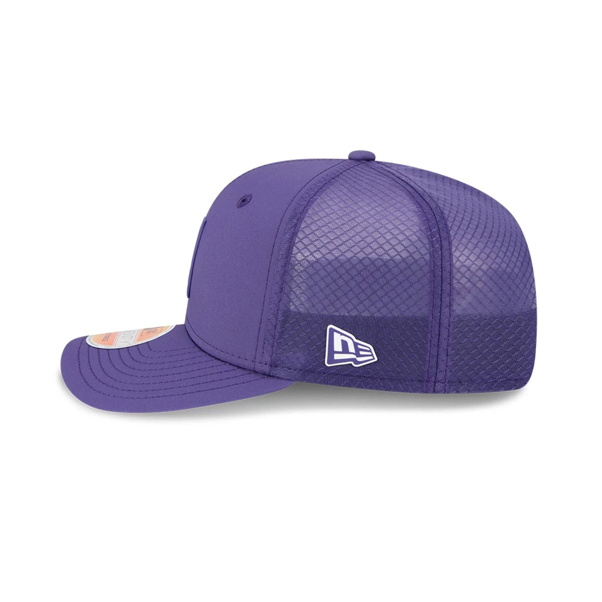 This is a Minnesota Vikings NFL Sideline 2025 Purple 9SEVENTY Trucker Stretch Snap Adjustable Cap 4