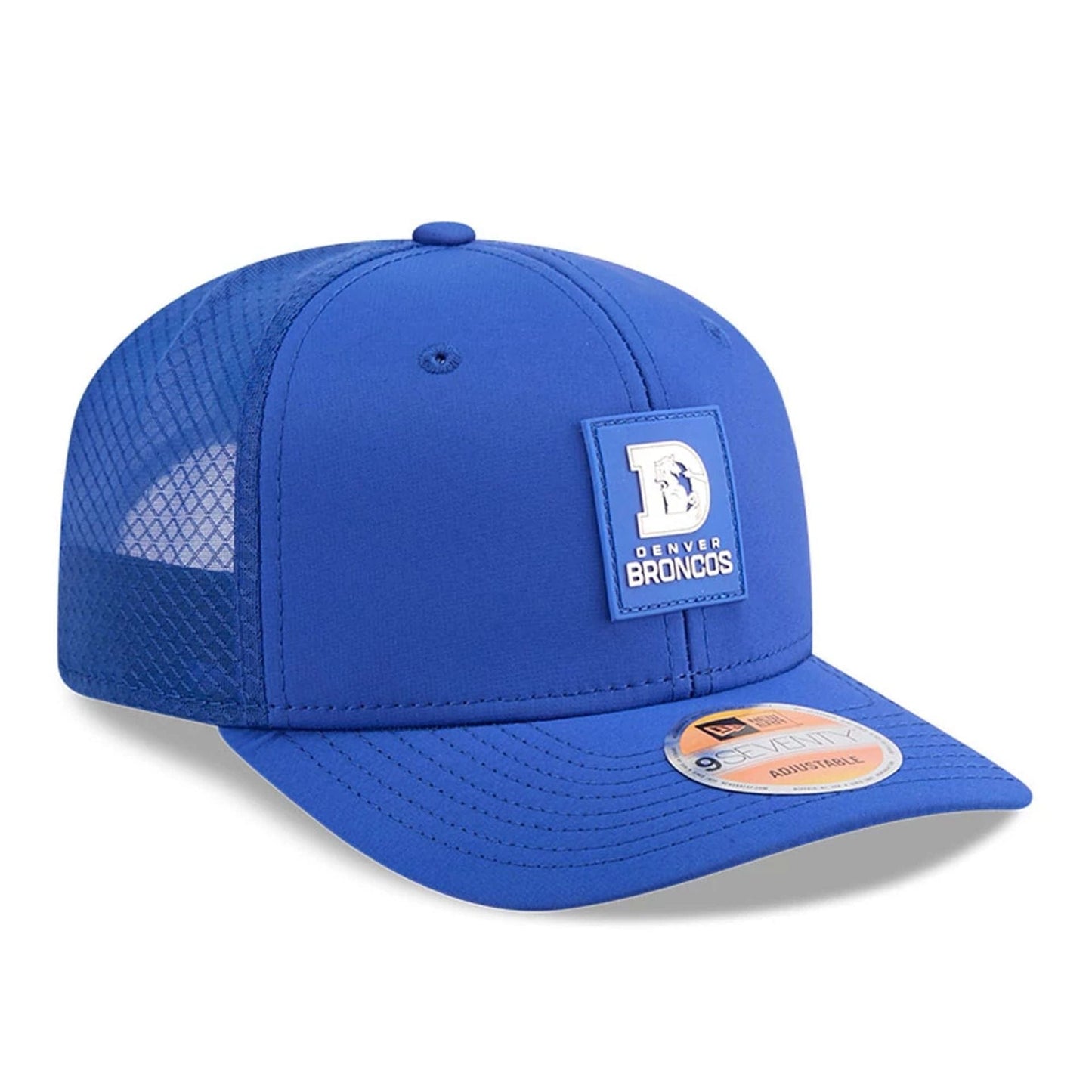 This is a Denver Broncos NFL Sideline 2025 Blue 9SEVENTY Trucker Stretch Snap Adjustable Cap 3
