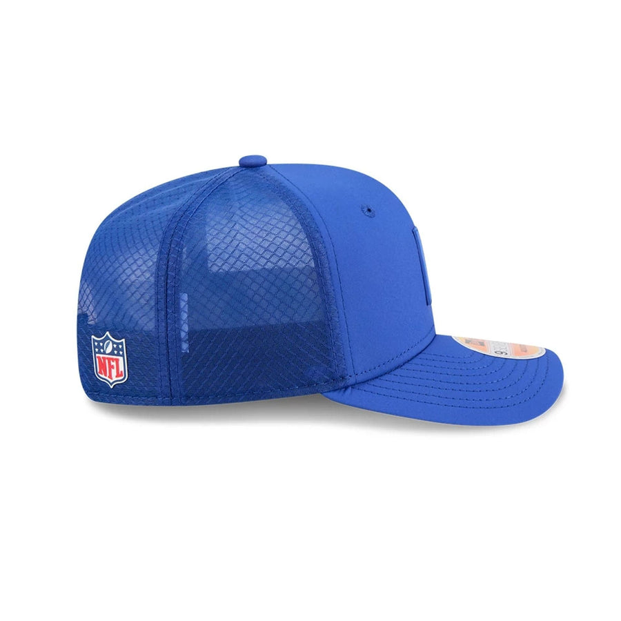 This is a Denver Broncos NFL Sideline 2025 Blue 9SEVENTY Trucker Stretch Snap Adjustable Cap 5