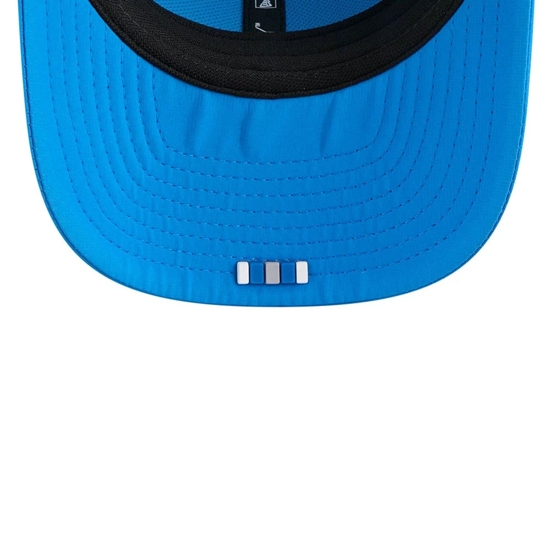 This is a Detroit Lions NFL Sideline 2025 Blue 9SEVENTY Trucker Stretch Snap Adjustable Cap 6