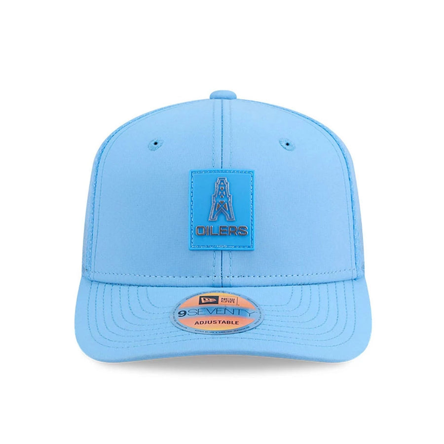 This is a NFL Oilers NFL Sideline 2025 Pastel Blue 9SEVENTY Trucker Stretch Snap Adjustable Cap 3