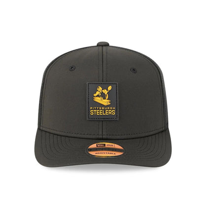 This is a Pittsburgh Steelers NFL Sideline 2025 Black 9SEVENTY Trucker Stretch Snap Adjustable Cap 2