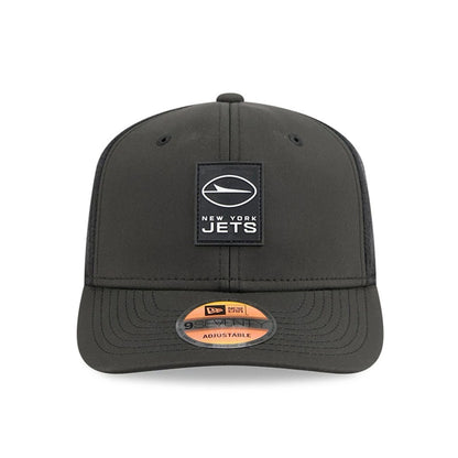 This is a New York Jets NFL Sideline 2025 Black 9SEVENTY Trucker Stretch Snap Adjustable Cap 3