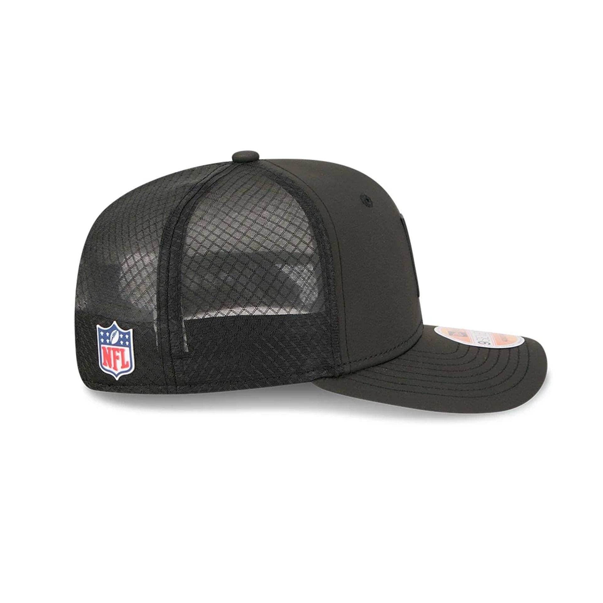 This is a Indianapolis Colts NFL Sideline 2025 Black 9SEVENTY Trucker Stretch Snap Adjustable Cap 6