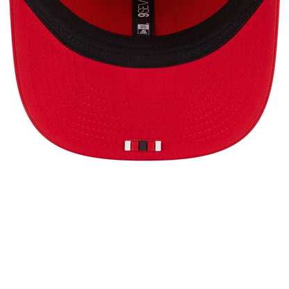 This is a Houston Texans NFL Sideline 2025 Red 9SEVENTY Trucker Stretch Snap Adjustable Cap 7