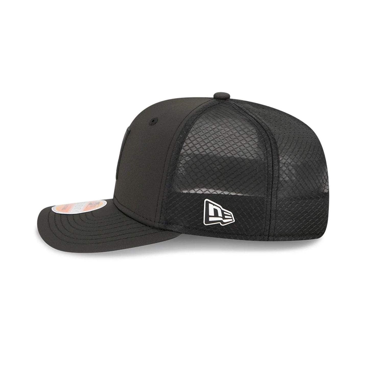 This is a Cincinnati Bengals NFL Sideline 2025 Black 9SEVENTY Trucker Stretch Snap Adjustable Cap 5