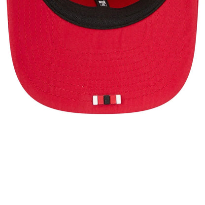 This is a San Francisco 49ers NFL Sideline 2025 Red 9SEVENTY Trucker Stretch Snap Adjustable Cap 6