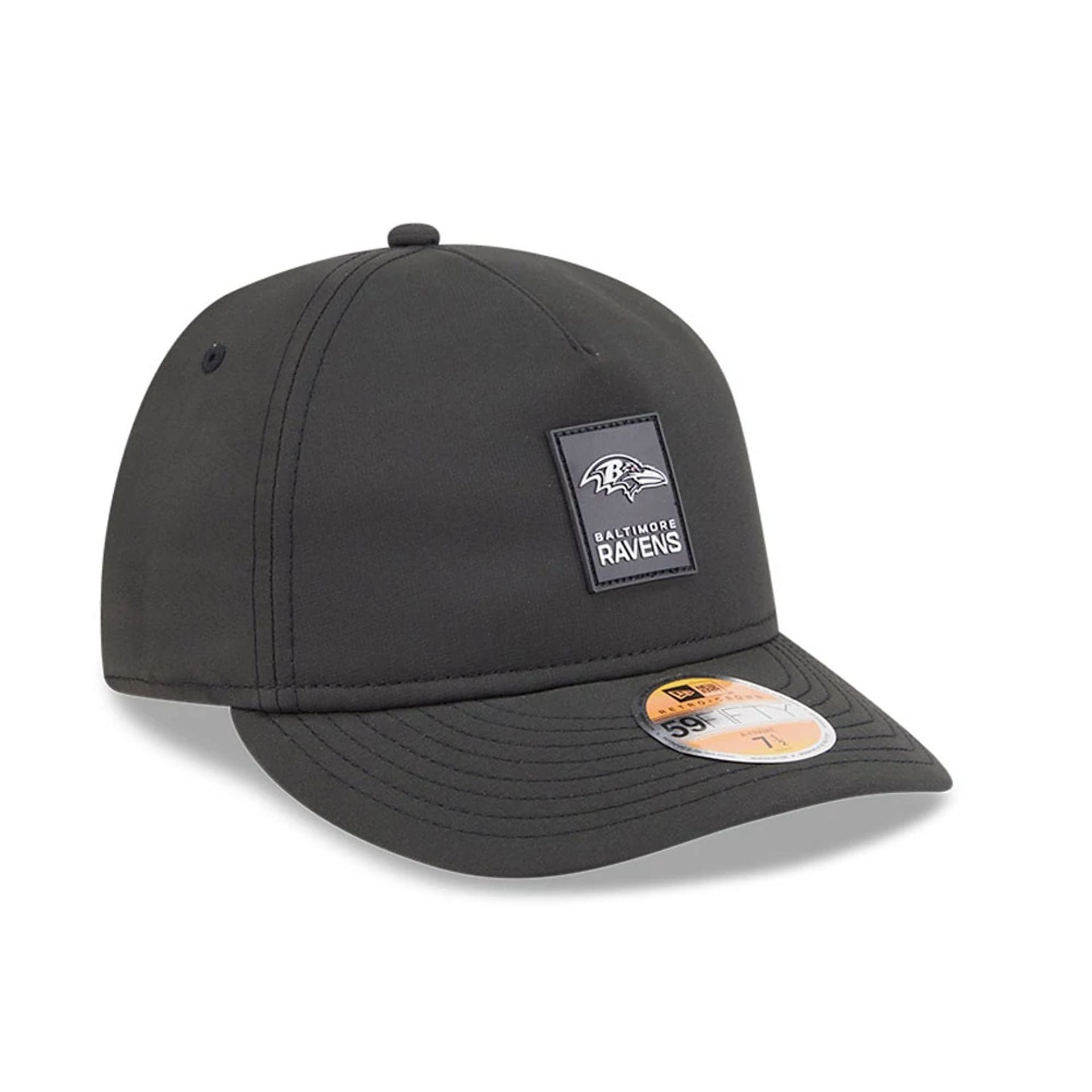This is a Baltimore Ravens NFL Sideline 2025 Black Retro Crown 59FIFTY Fitted Cap 3