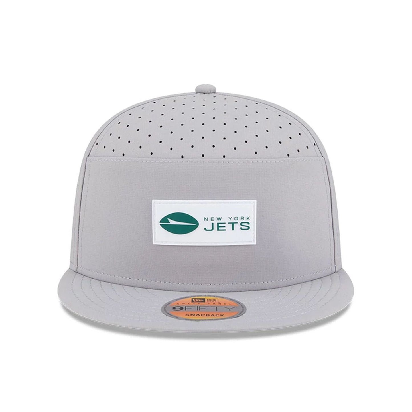 This is a New York Jets NFL Sideline 2025 Grey 9FIFTY Split Panel Snapback Adjustable Cap 2