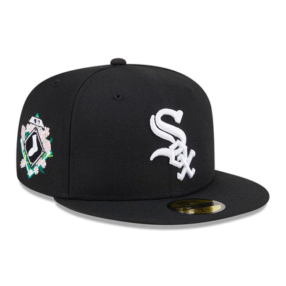 This is a Chicago White Sox Floral Undervisor Black 59FIFTY Fitted Cap 1