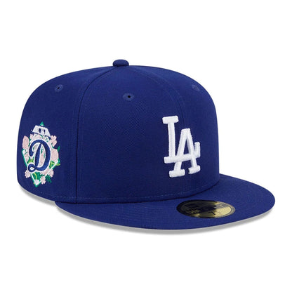 This is a LA Dodgers Floral Undervisor Dark Blue 59FIFTY Fitted Cap 1
