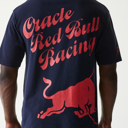 The Male model is wearing Red Bull Racing Back Graphic Dark Blue Oversized T-Shirt 4