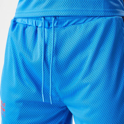 The Male model is wearing Red Bull Racing Basketball Mesh Blue Shorts 5