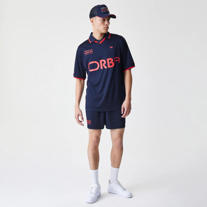 The Male model is wearing Red Bull Racing Graphic Dark Blue Football Jersey 8