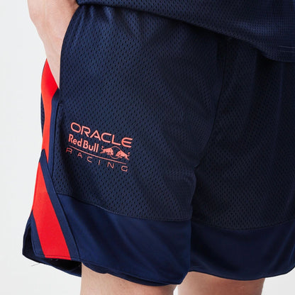 The Male model is wearing Red Bull Racing Basketball Mesh Dark Blue Shorts 3