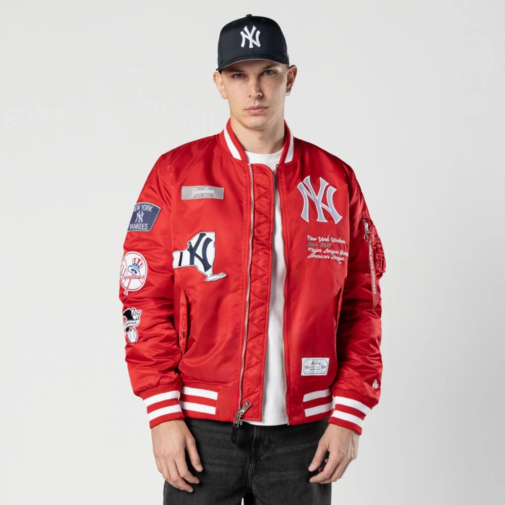MLB X Alpha New York Yankees Red Bomber Jacket | NEC UK