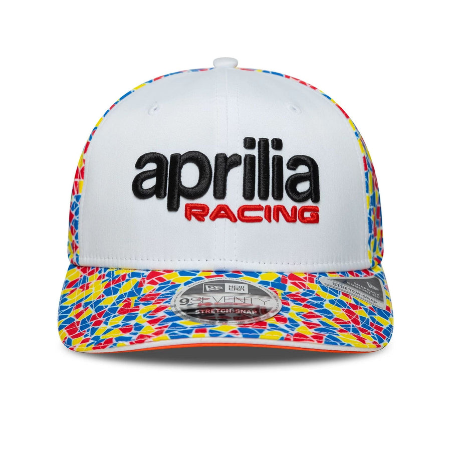 This is a Aprilia Barcelona Race Special White 9SEVENTY Stretch Snap Adjustable Cap 3