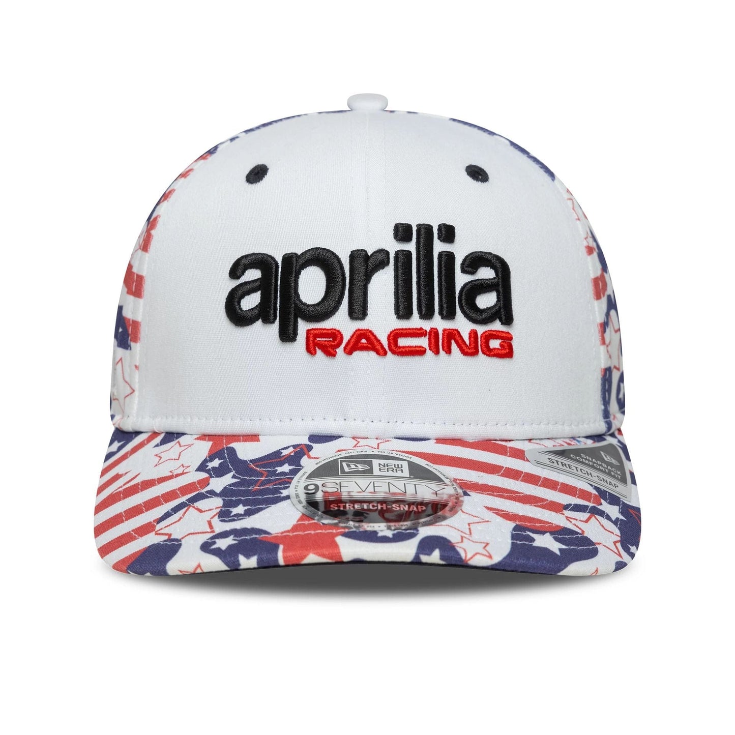 This is a Aprilia Austin Race Special White 9SEVENTY Stretch Snap Adjustable Cap 3